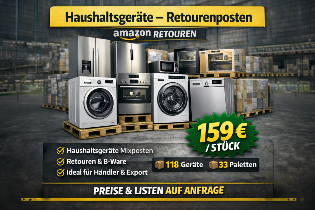 Haushaltsgeräte Retourenposten Großhandel Waschmaschinen Kühlschränke Palettenware