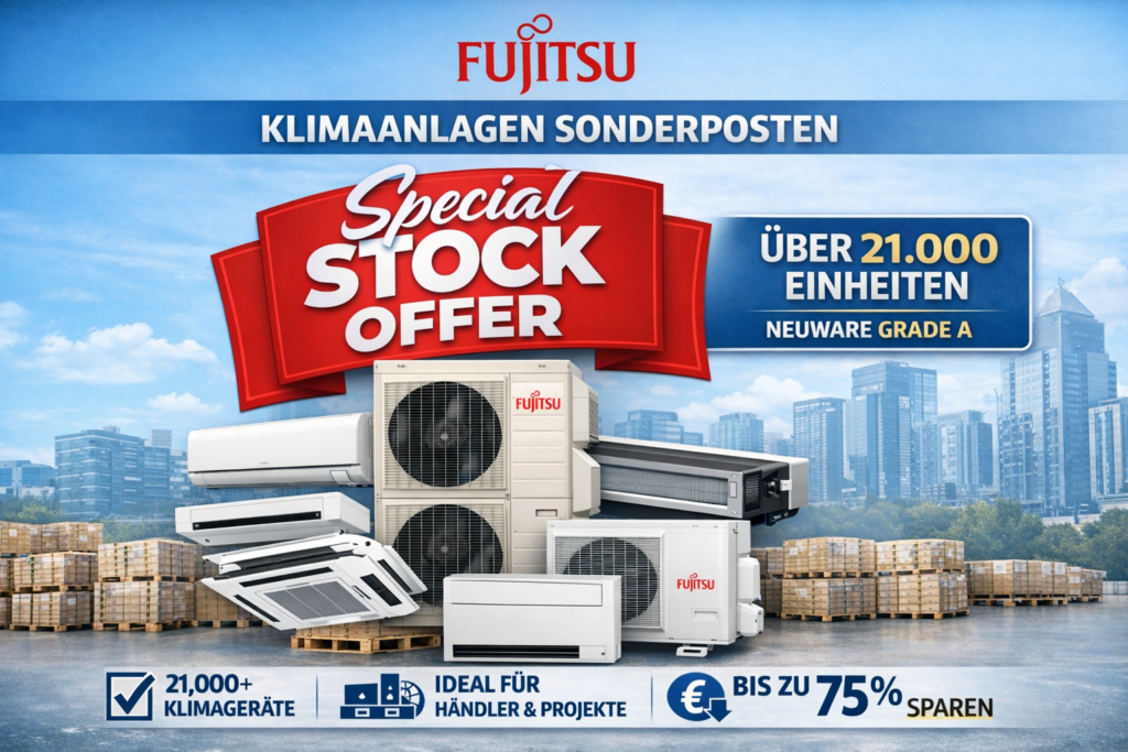 Fujitsu Klimaanlagen Sonderposten – über 21.000 neue Klimageräte für Händler und Großprojekte