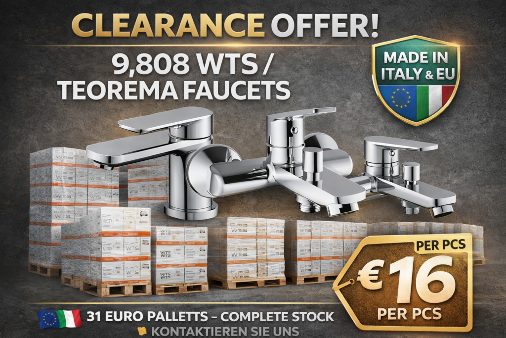 Teorema WTS Armaturen Sonderposten – 9.808 Wasserhähne aus Italien und EU Produktion auf Paletten im Lager, Großhandelspreis 16 € pro Stück.