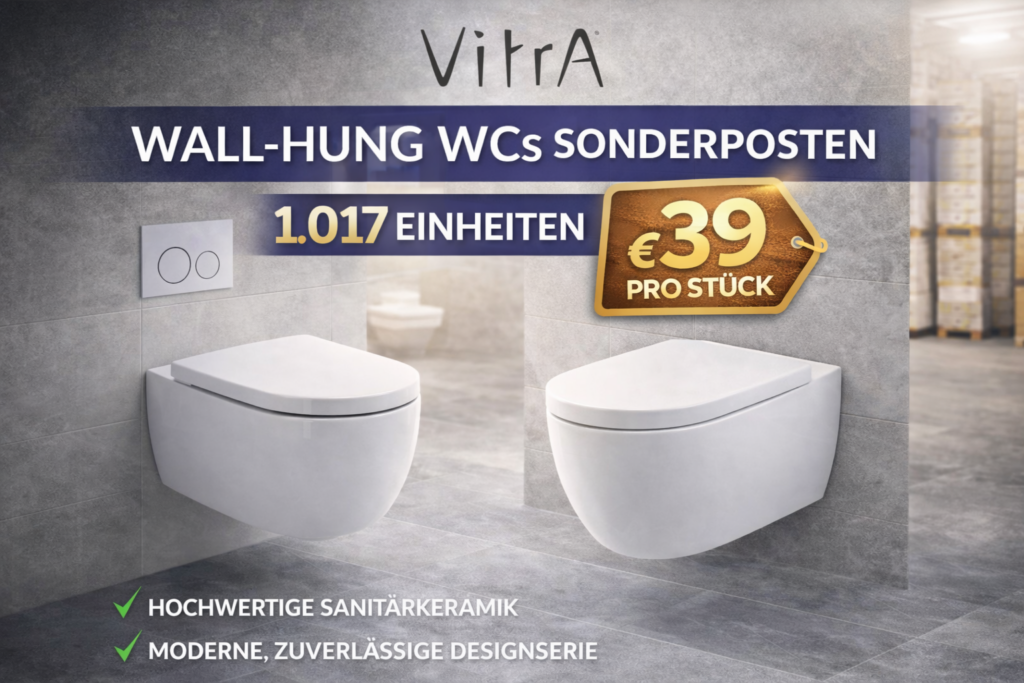 VitrA Wand-WC Sonderposten – 1.017 wall-hung Toiletten aus Sanitärkeramik als Großhandelsposten verfügbar.