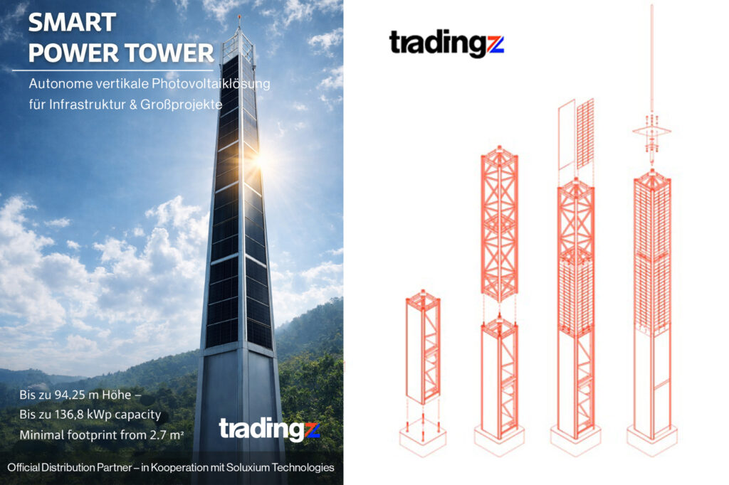 Solar Power Tower – vertikale Photovoltaiklösung für Infrastrukturprojekte mit hoher Leistung bei minimalem Flächenbedarf.