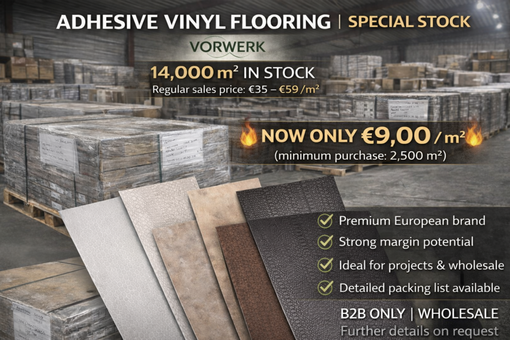 Vorwerk Vinylboden Sonderposten – selbstklebender Vinylboden 14.000 m² Lagerbestand, B2B Großhandel Angebot