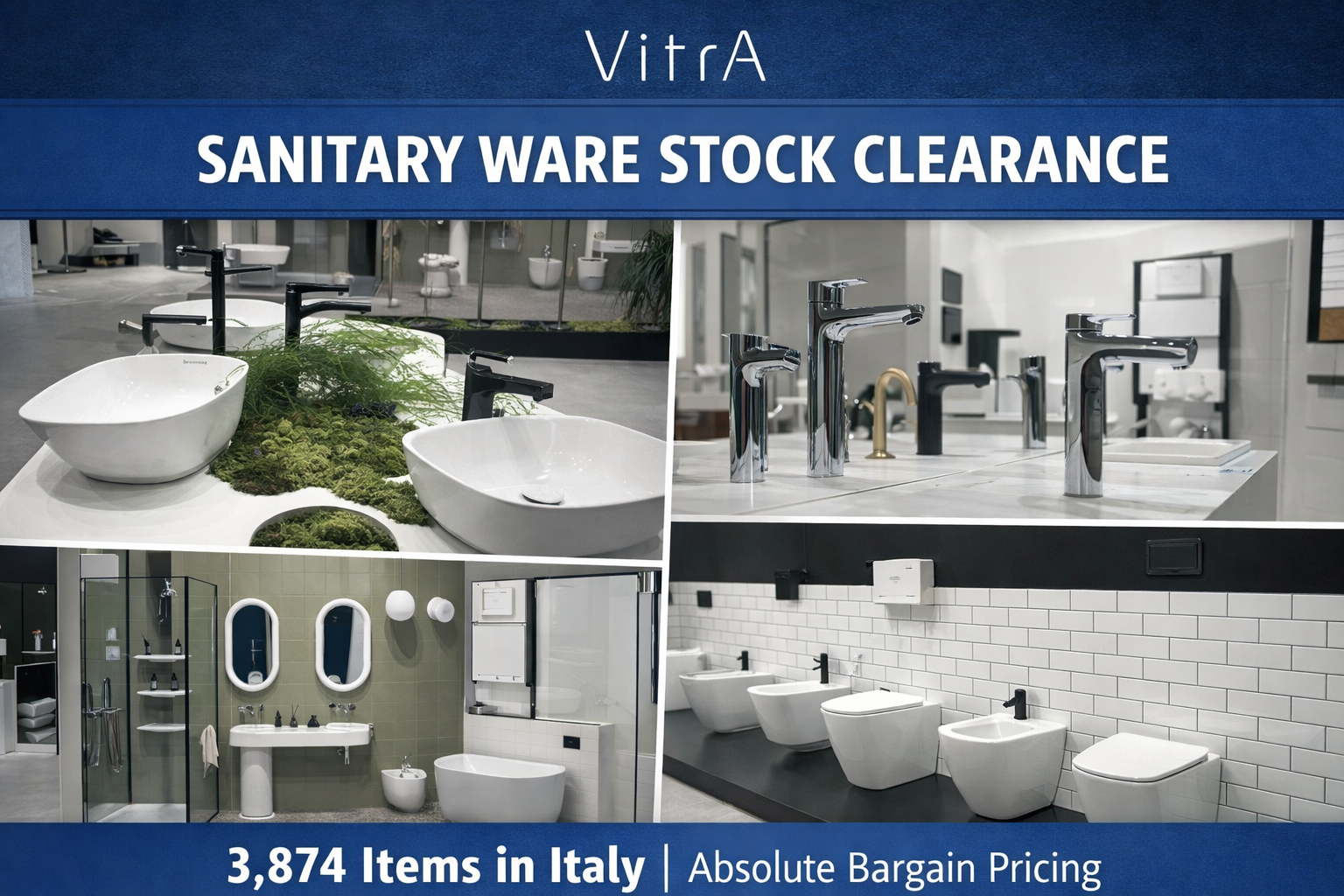 VitrA Sanitärware Sonderposten – Badezimmer Keramik, Armaturen und WC Systeme aus Lagerbestand, 3.874 Artikel verfügbar in Italien