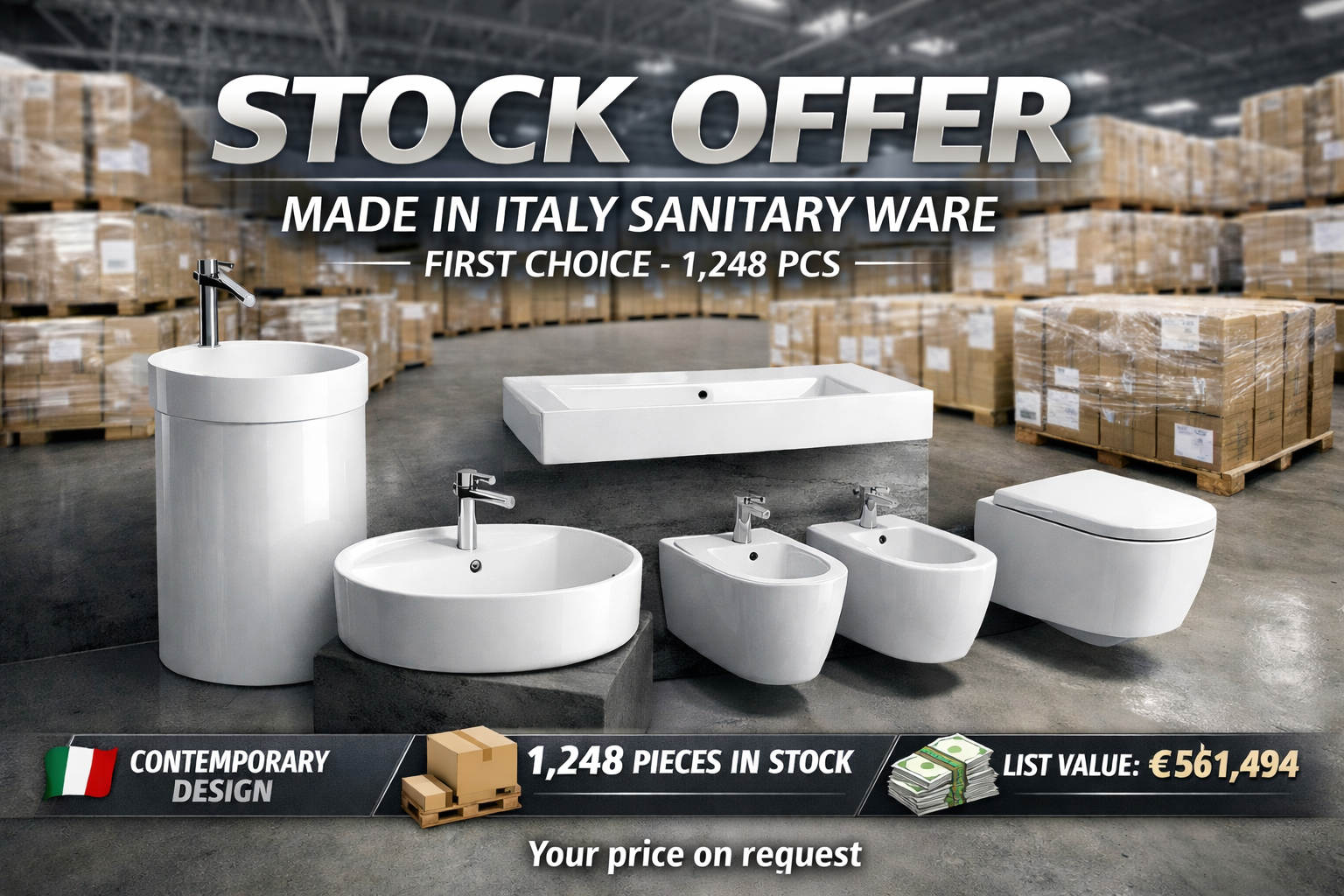 Sanitärware Sonderposten aus Italien – 1.248 Stück Badezimmer Keramik für Händler und Projekte
