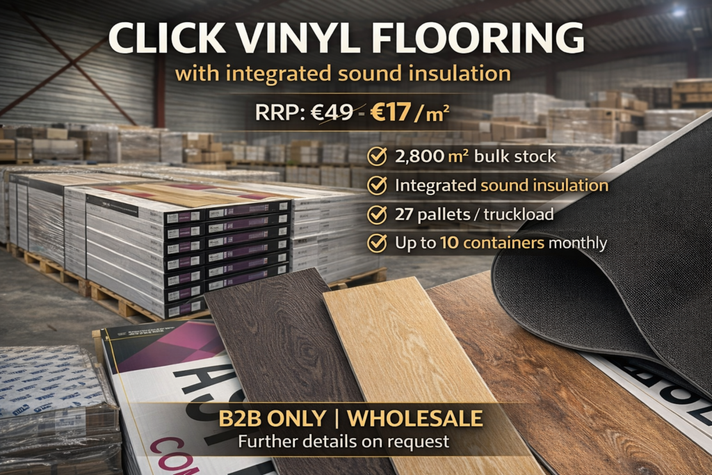 Click Vinylboden Sonderposten mit Trittschalldämmung – 2.800 m² Lagerbestand für Händler und Projekte