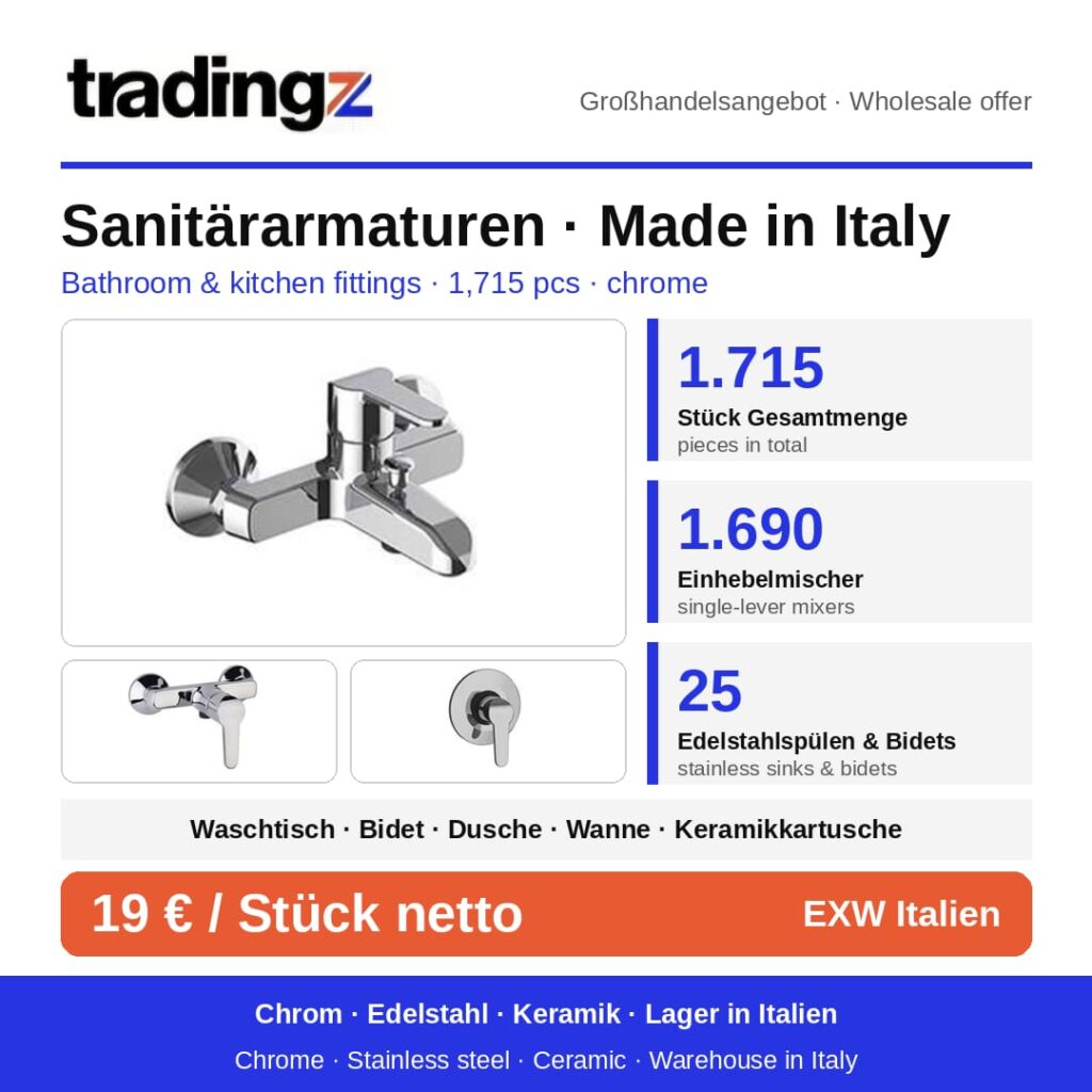 Italienische Sanitärarmaturen für Bad und Küche – Großposten