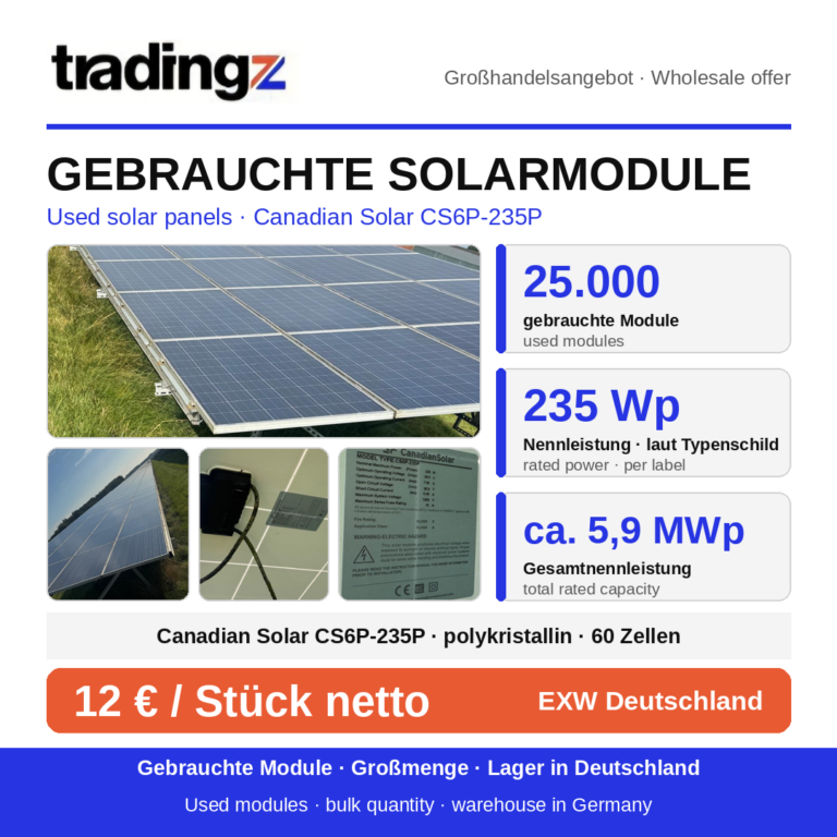 Gebrauchte Canadian Solar Solarmodule 235 Wp – Großposten
