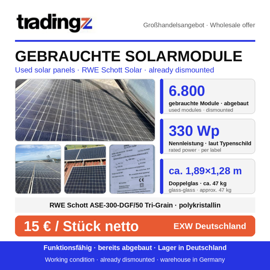 Gebrauchte RWE Solar Solarmodule 330 Wp – Großposten